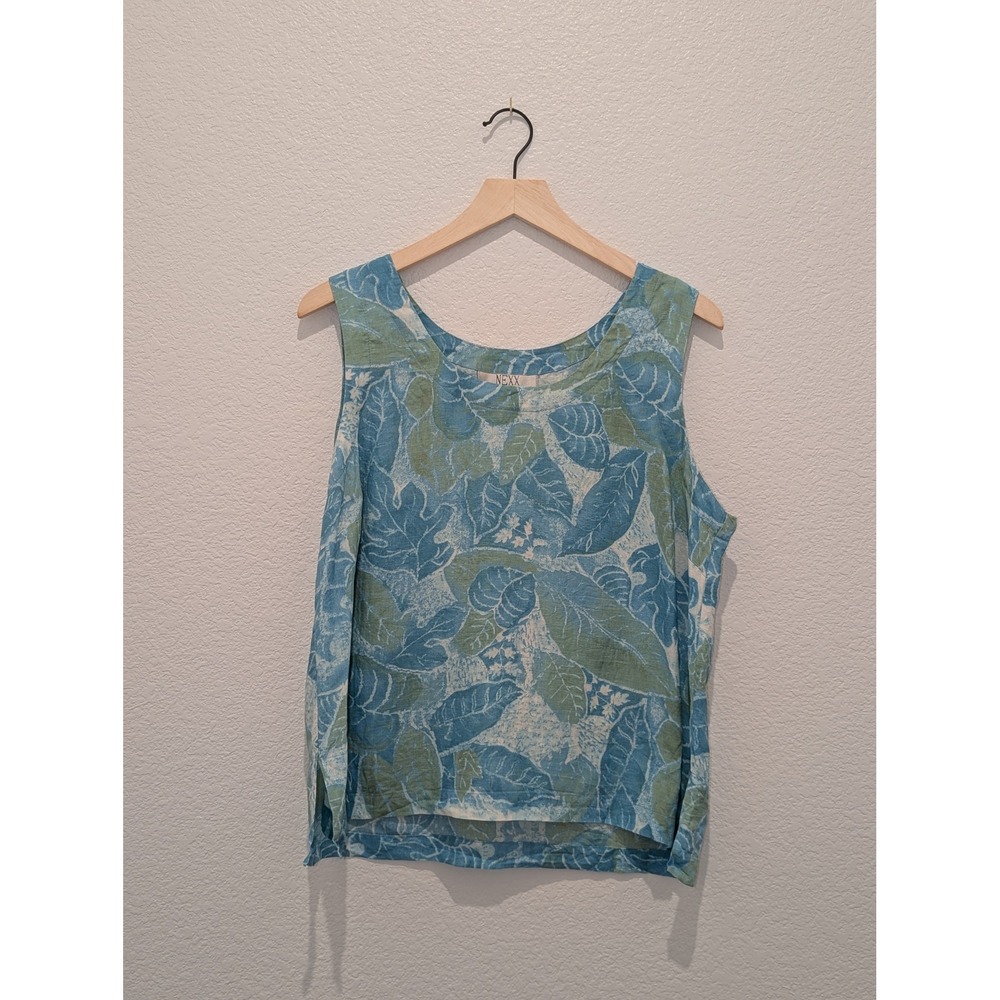 NEXX Silk Linen Tropical Leaf Print Sleeveless Shell Top Large